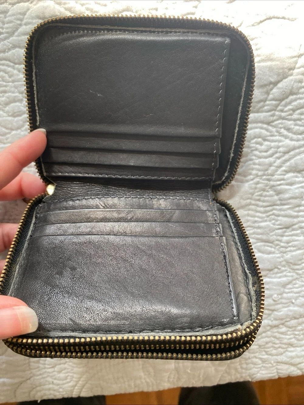 HOBO Black Leather Zip Wallet with Gold Hardware